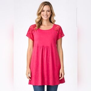 Lace Sleeve Pink Women's Top